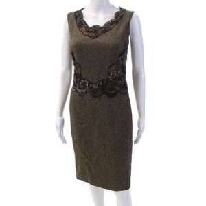 Rena Lange Womens Textured Sleeveless Round Neck Knit Dress Brown Size S